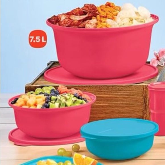 VINTAGE TUPPERWARE  ALOHA HOME™ 5 PC. BOWL SET  RED & BLUE - Picture 2 of 7